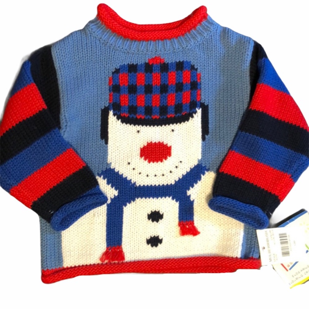 Mulberri Bush blue Knitted Snowman Sweater size 12 months